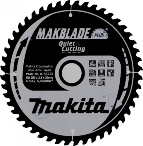 Пильный диск по дереву MAKITA 260x30x1.8x48T для makblade plus B-43745