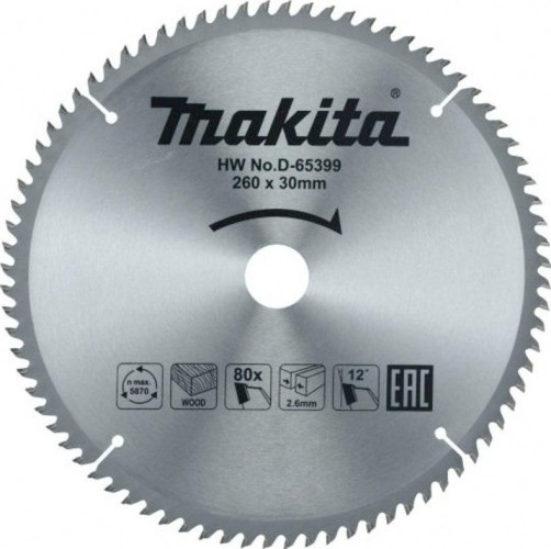 Пильный диск по дереву MAKITA 260x30x1,8x80T D-65399