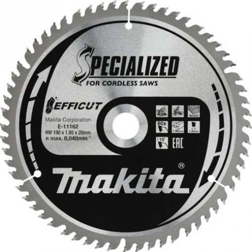 Пильный диск по дереву MAKITA E-11162 efficut 190x20x1,35x60t