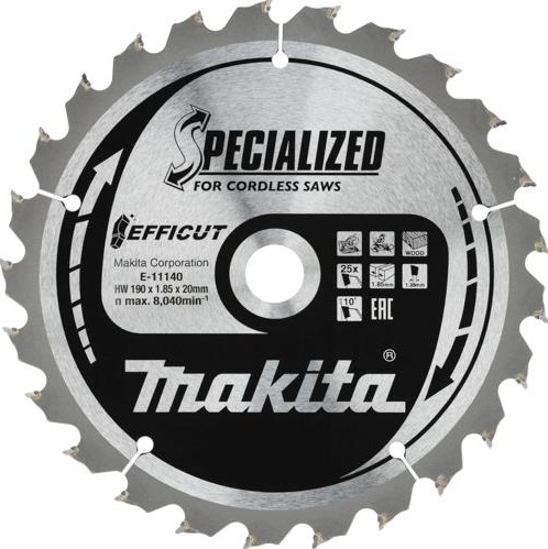 Пильный диск по дереву MAKITA E-11140 efficut 190x20x1,35x25t
