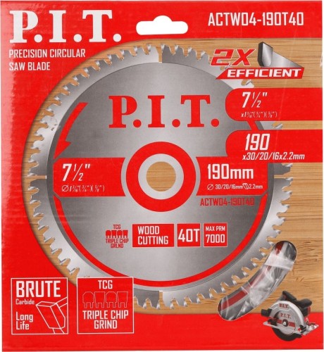 Пильный диск по дереву P.I.T. ACTW04-190T40 190x30/20/16x2 мм - изображение 4