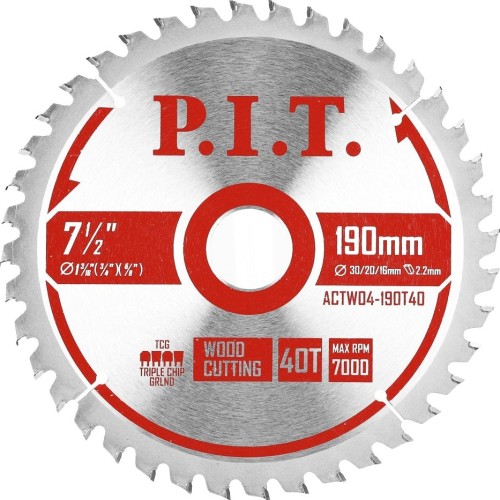 Пильный диск по дереву P.I.T. ACTW04-190T40 190x30/20/16x2 мм