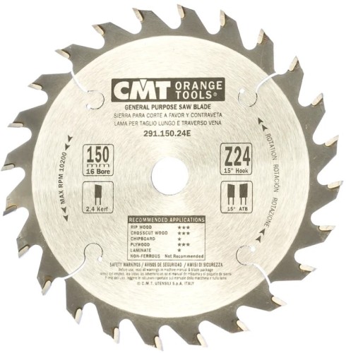 Пильный диск по дереву СМТ 150X16X2,4/1,415°15°ATBZ=24 291.150.24E