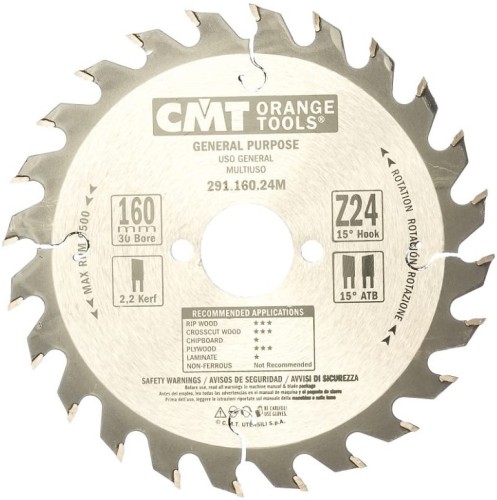 Пильный диск по дереву СМТ 160X30X2,2/1,615°15°ATBZ=24 291.160.24M