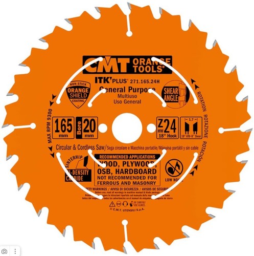 Пильный диск по дереву СМТ 165X20(+15,87)X1,7/1,118°10°ATB+8°SHEARZ=24 271.165.24H