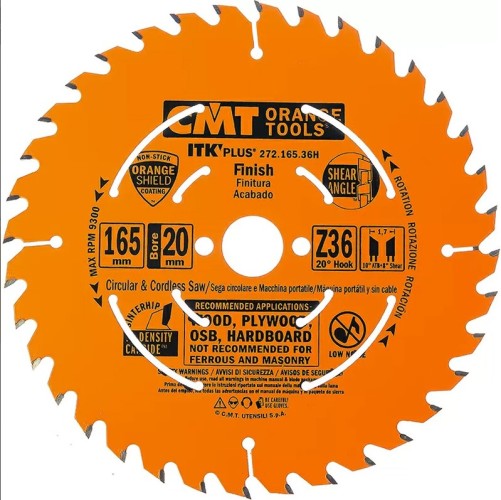Пильный диск по дереву СМТ 165X20(+15,87)X1,7/1,120°10°ATB+8°SHEARZ=36 272.165.36H