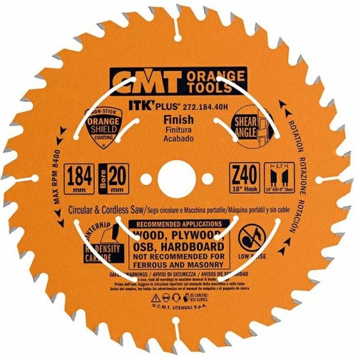 Пильный диск по дереву СМТ 184X20(+16+15,87)X1,7/1,118°10°ATB+8°SHEARZ=40 272.184.40H