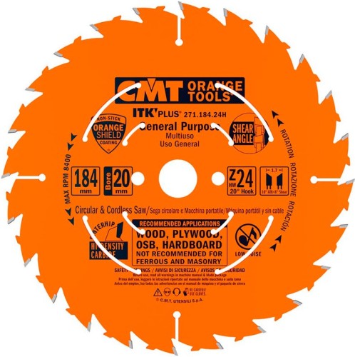 Пильный диск по дереву СМТ 184X20(+16+15,87)X1,7/1,120°10°ATB+8°ShearZ=24 271.184.24H
