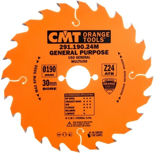 Пильный диск по дереву СМТ 190X30X2,6/1,620°10°ATBZ=24 291.190.24M