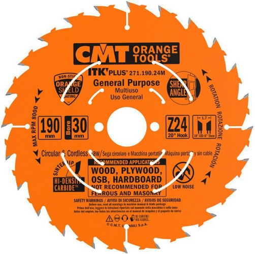 Пильный диск по дереву СМТ 190X30(+20+16)X1,7/1,120°10°ATB+8°SHEARZ=24 271.190.24M