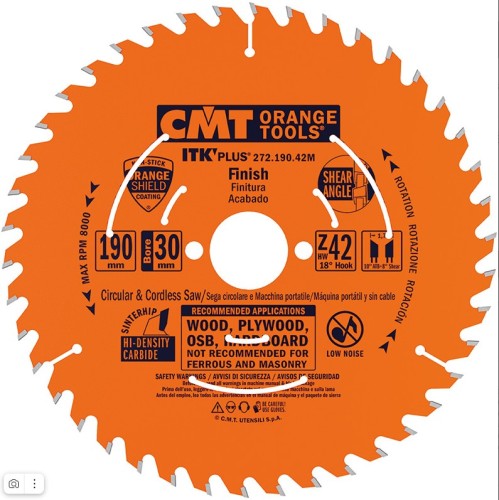 Пильный диск по дереву СМТ 190X30(+20+16)X1,7/1,118°10°ATB+8°SHEARZ=42 272.190.42M