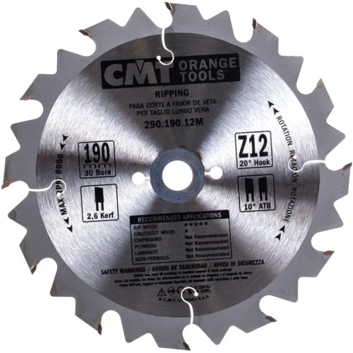 Пильный диск по дереву СМТ 190X30X2,6/1,620°10°ATBZ=12 290.190.12M