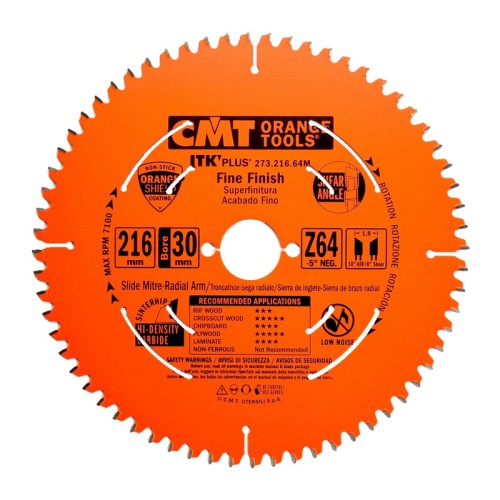 Пильный диск по дереву СМТ 216X30X1,8/1,2-5°10°ATB+8°SHEARZ=48 272.216.48M