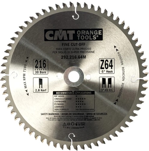 Пильный диск по дереву СМТ 216X30X2,8/1,8-5°15°ATBZ=64 292.216.64M