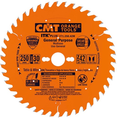 Пильный диск по дереву СМТ 250X30X2,4/1,618°10°ATB+8°SHEARZ=42 271.250.42M