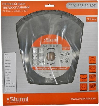 Пильный диск по дереву Sturm 9020-305-30-80T 305x30x80 зубьев, твердосплавные напайки - изображение 5