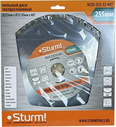 Пильный диск по дереву Sturm 9020-255-32-48T 255x32x48 зубьев, переходное кольцо 30 мм - изображение 4