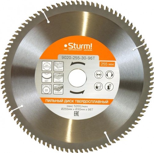 Пильный диск по дереву Sturm 9020-255-30-96T 255x30x96 зубьев, твердосплавные напайки