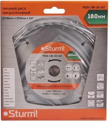 Пильный диск по дереву Sturm 9020-180-20-36T 180x20x36 зубьев, переходное кольцо 16 мм