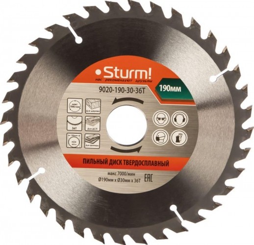 Пильный диск по дереву Sturm 9020-190-30-36T 190х30x36 зубьев