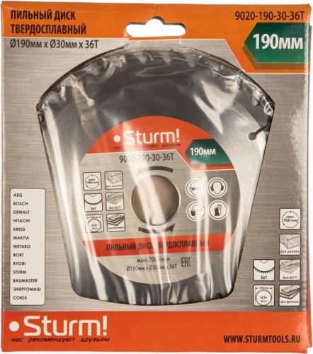 Пильный диск по дереву Sturm 9020-190-30-36T 190х30x36 зубьев - изображение 3