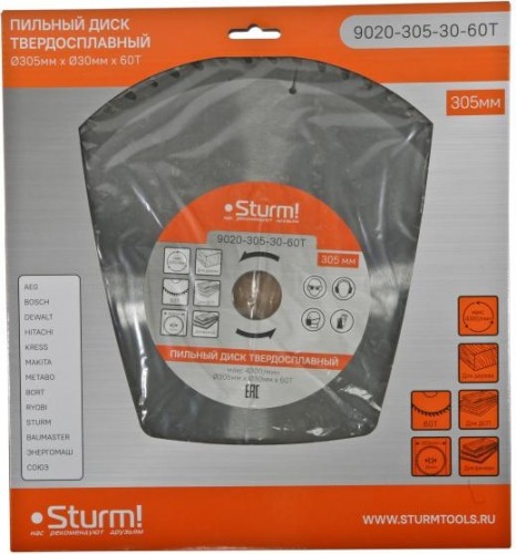 Пильный диск по дереву Sturm 9020-305-30-60T 305x30x60 зубьев, твердосплавные напайки - изображение 5