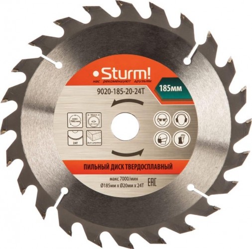 Пильный диск по дереву Sturm 9020-185-20-24T 185x20x24 зубьев, переходное кольцо 16 мм