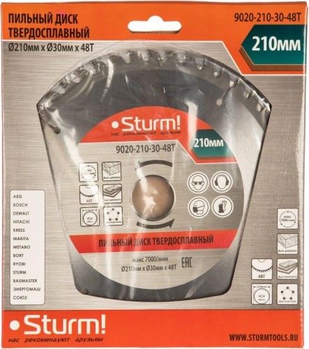 Пильный диск по дереву Sturm 9020-210-30-48T 210x30x48 зубьев - изображение 3