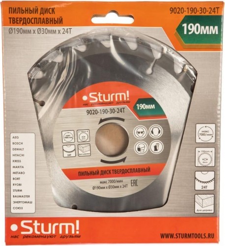 Пильный диск по дереву Sturm 9020-190-30-24T 190x30x24 зуба - изображение 3