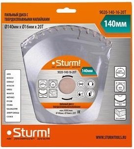 Пильный диск по дереву Sturm 9020-140-16-20T 140х16x20 зубьев