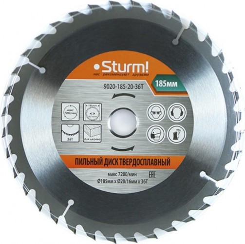 Пильный диск по дереву Sturm 9020-185-20-36T 185x20x36 зубьев, переходное кольцо 16 мм