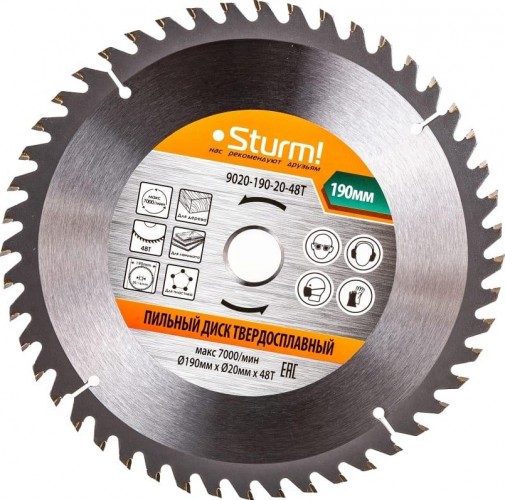Пильный диск по дереву Sturm 9020-190-20-48T 190x20/16x48 зубьев