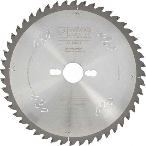 Пильный диск по дереву WOODWORK 216x2,4/1,8x30 Z=48 A=-5 для торцовочных станков 34.216.48