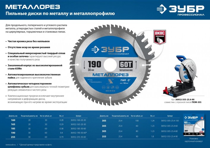 Пильный диск по металлу и металлопрофилю ЗУБР Металлорез 305х25.4мм 80т 36932-305-25.4-80 - изображение 5