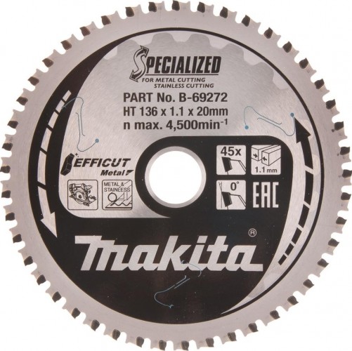 Пильный диск по стали MAKITA 136x20x45T металлу efficut B-69272
