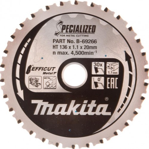 Пильный диск по стали MAKITA 136x20x30T металлу efficut B-69266