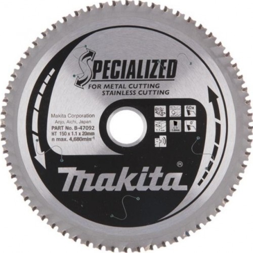 Пильный диск по стали MAKITA 150x20x1.0x60T для нержавеющей (для dcs551) B-47092