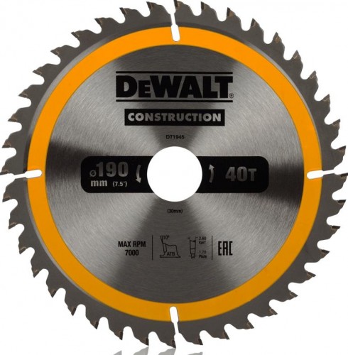 Пильный диск универсальный DeWALT 190х40тх30 мм Construction DT1945-QZ DT1945-QZ