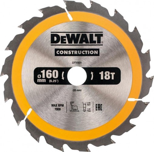 Пильный диск универсальный DeWALT 160х18тх20 мм Construction DT1931-QZ DT1931-QZ
