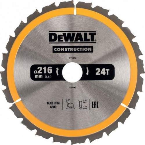 Пильный диск универсальный DeWALT 216х24тх30 мм Construction DT1952-QZ DT1952-QZ