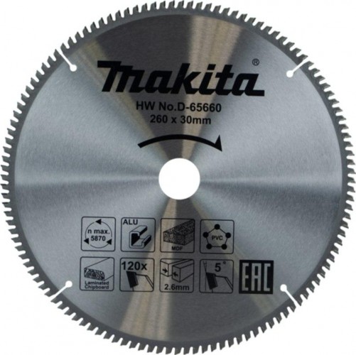 Пильный диск универсальный MAKITA 260x30x120T для алюминия/дерева/пластика D-65660