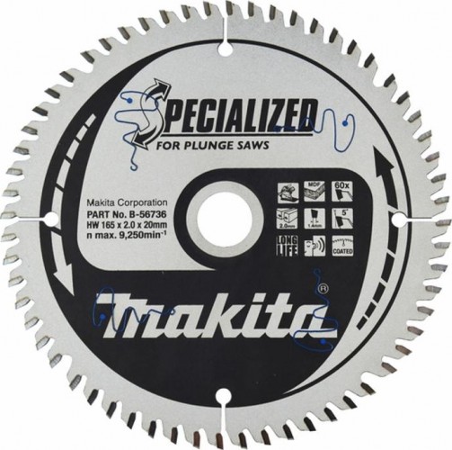 Пильный диск универсальный MAKITA 165х20х1,4х60T для мдф/ламината (для dsp600) B-56736