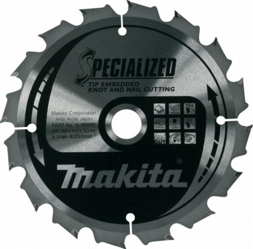 Пильный диск универсальный MAKITA 165x20x1.25x16T для демонтажных работ B-31217