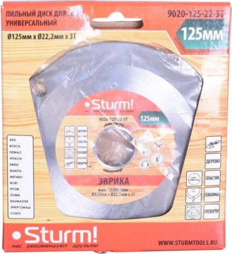 Пильный диск универсальный Sturm 9020-125-22-3T для ушм, 125x22x3 зуба (дерево, пластик, гипсокарт - изображение 3