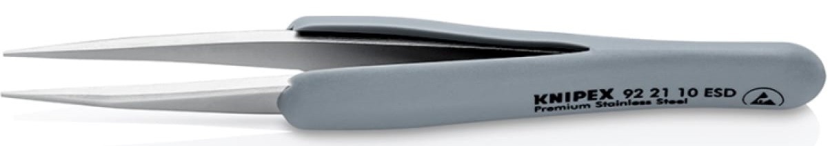 Пинцет KNIPEX KN-922110ESD гладкие прямые острые губки, антимагнитный