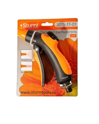 Пистолет для полива Sturm 3015-17-01 1 функция с регулировкой струи, серия classic - изображение 5