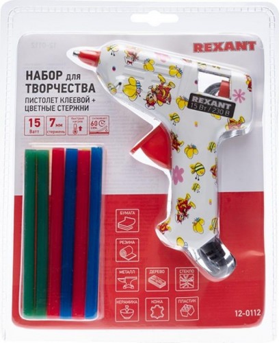 Пистолет термоклеевой сетевой REXANT 12-0112 + набор цветных стержней 12 шт. - изображение 5