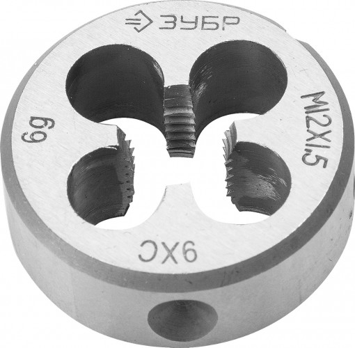 Плашка ЗУБР круглая ручная м12x1.5мм, сталь 9хс 4-28022-12-1.5