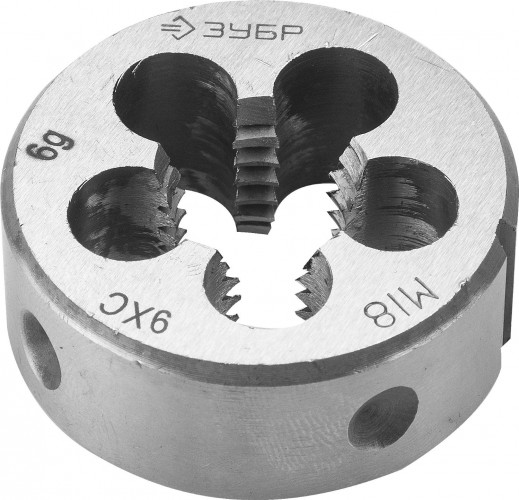 Плашка ЗУБР круглая ручная м18x2.5мм, сталь 9хс 4-28022-18-2.5