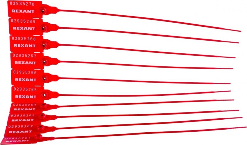 Пломба REXANT 07-6111 пластиковая, номерная, 220мм, красная ( 50 штук )